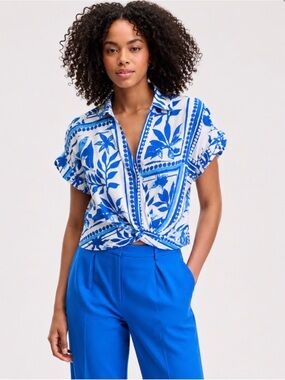I.N.C. International Concepts Twist Hem Tropical Blouse